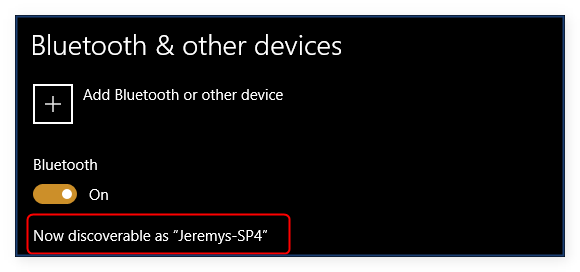 How do you change the discoverable Bluetooth name of a Windows 10