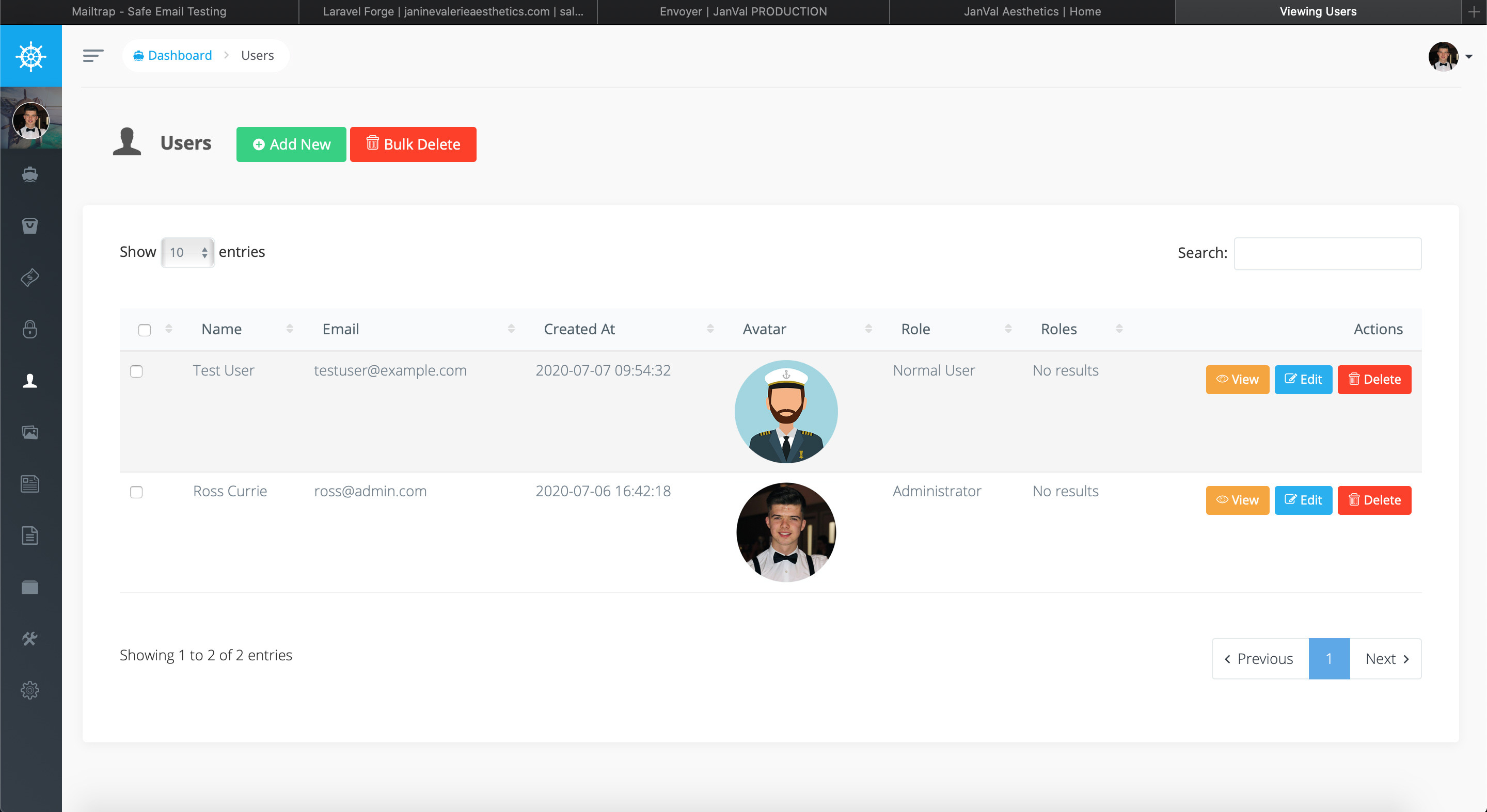Why Will Voyager Not Show my Admin Dashboard When Live?