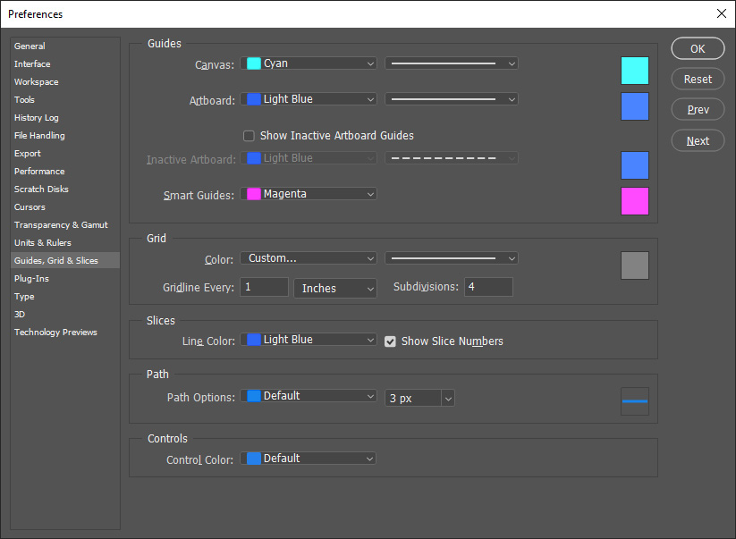 adobe How to set different color to guides(Ai,Ps,Id,Fw)? Graphic Design Stack Exchange