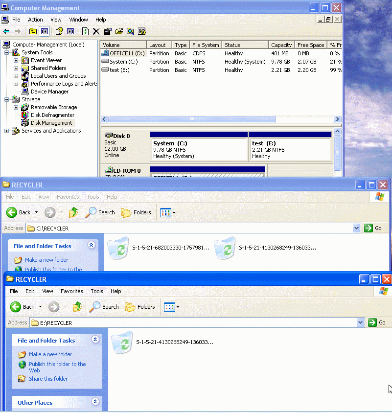 windows xp Where are files in the Recycle Bin stored, in respect of