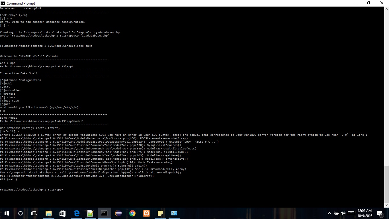 php Syntax error or access violation at the time of cake bake in