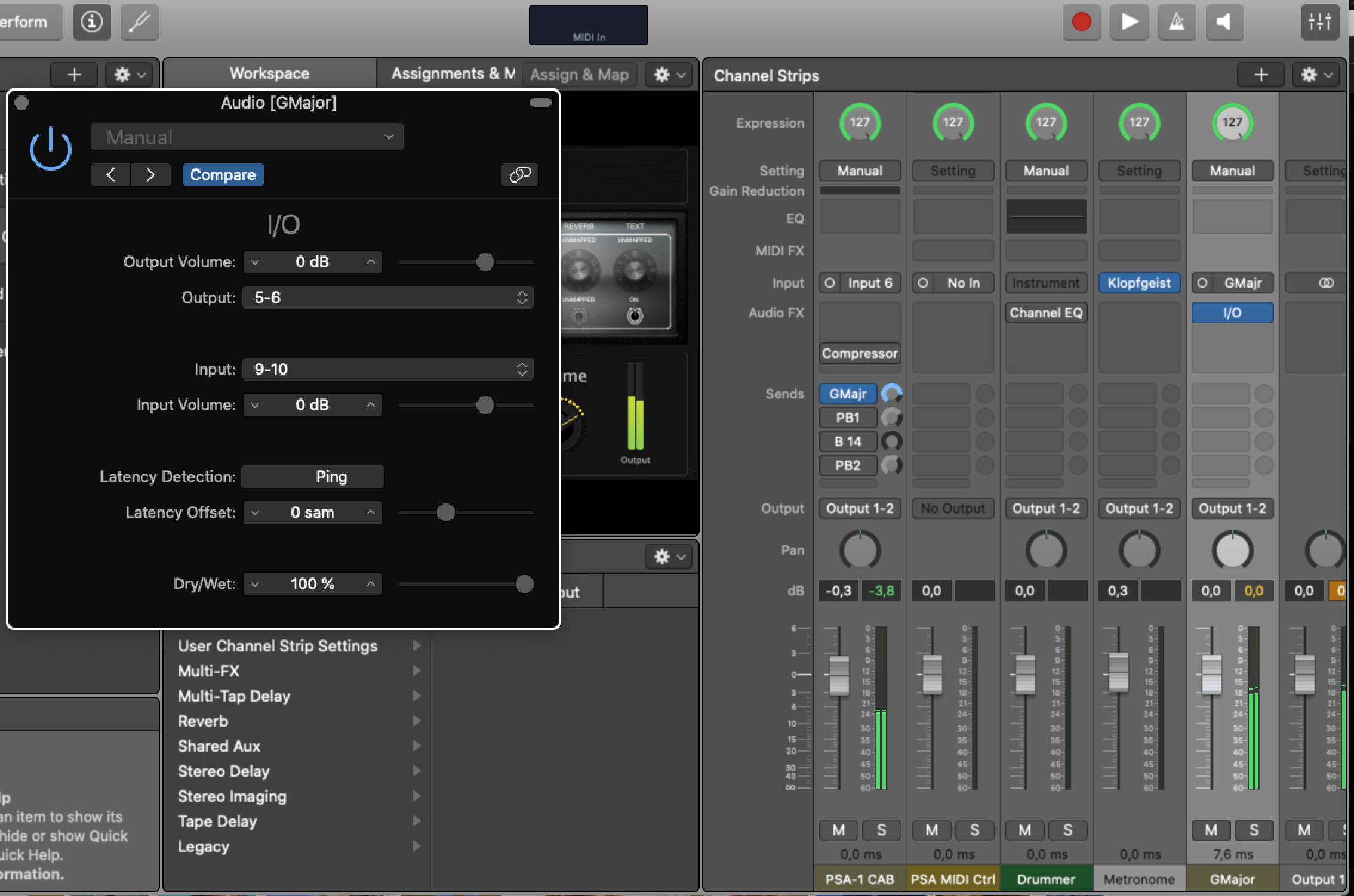 mixer Mainstage external send effect with RME TotalMix Music