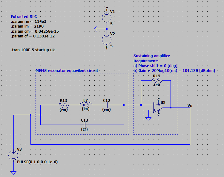 feedback MEMS Oscillator Simulation in LTSPICE Electrical