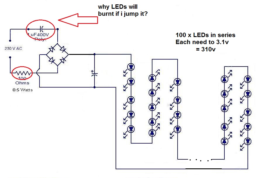 led Why transformerless power supply need a capacitor to decrease the