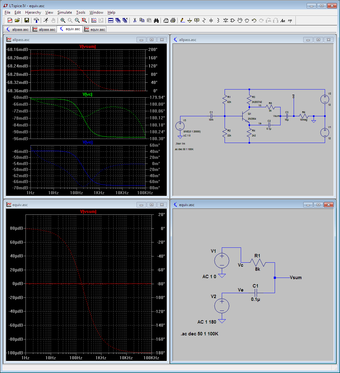 analog Why does this unity gain transistor phase shifter not drop its