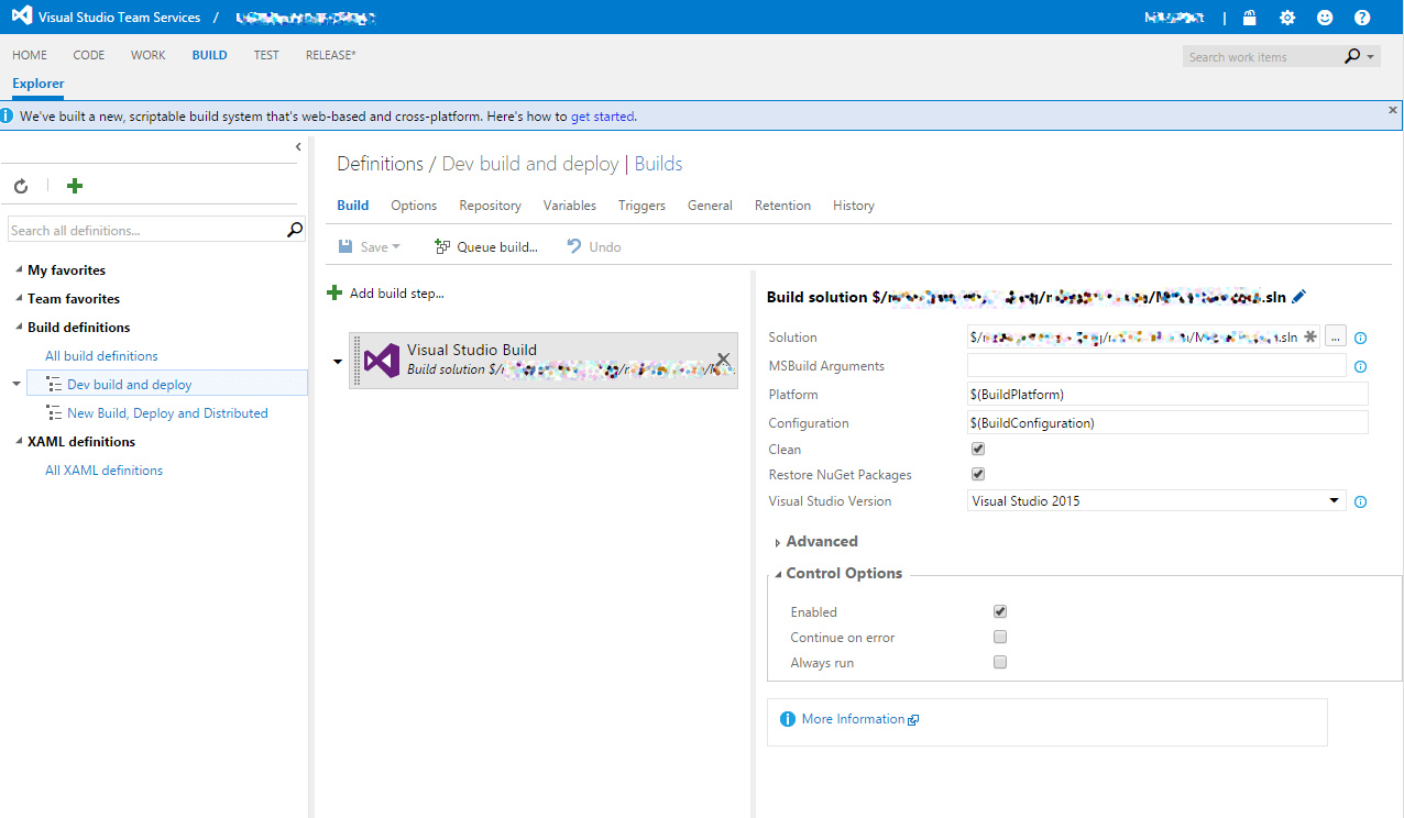 tfs Building specific branches on Visual Studio Team Services Stack Overflow