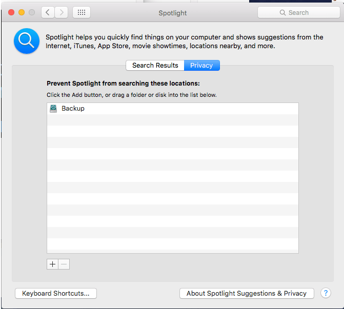 time machine cannot turn off spotlight indexing on external drive