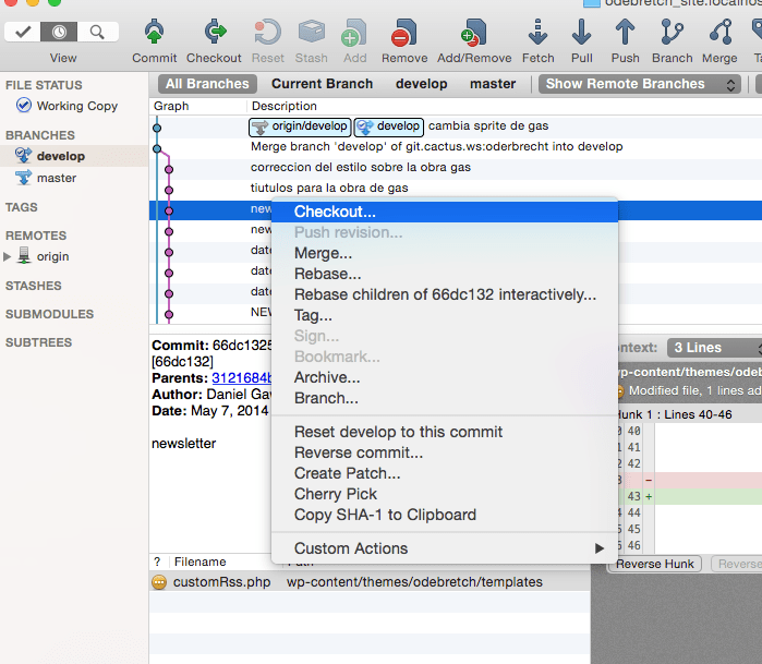 xcode How do I revert back to earlier commit using source tree