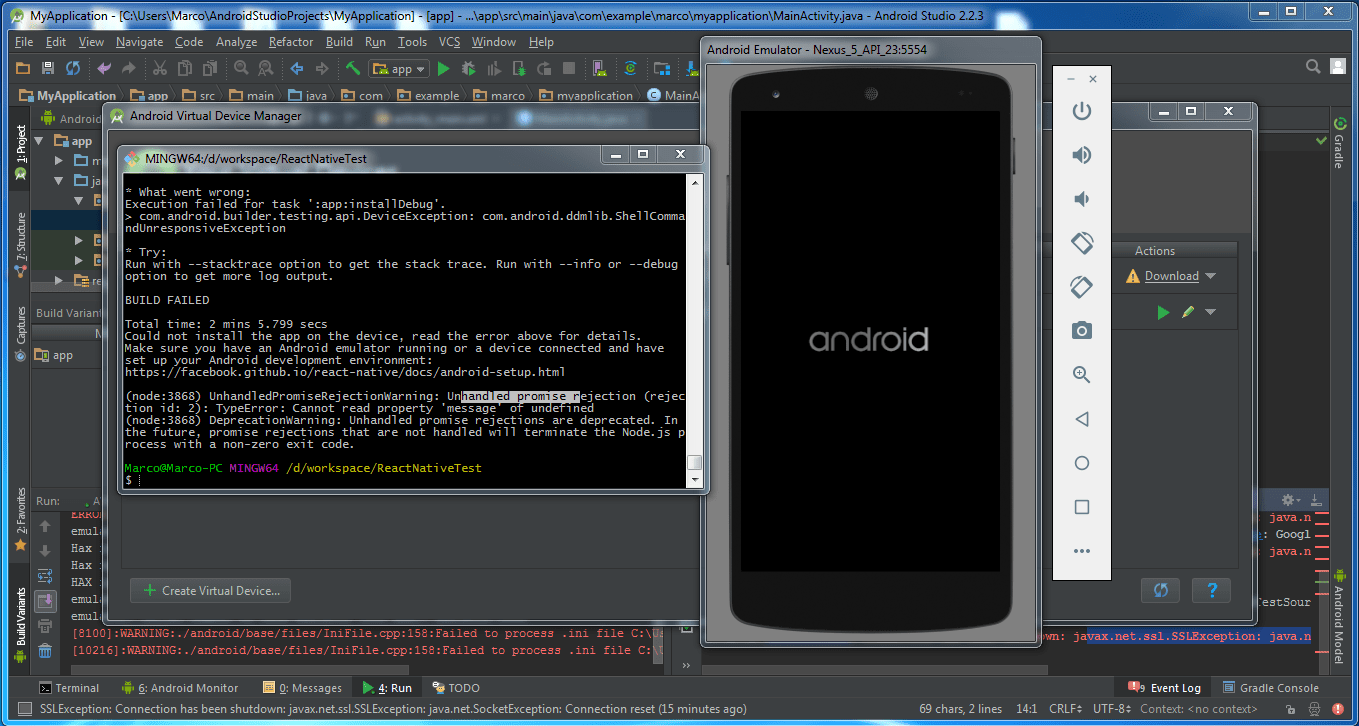 Android Studio + React Native trying to run first app