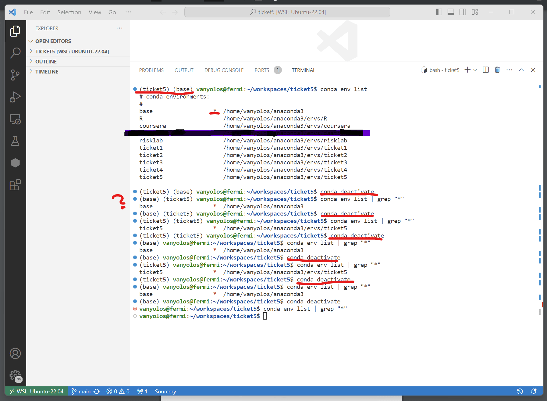 python Visual Studio Code terminal shows multiple Conda envs Stack