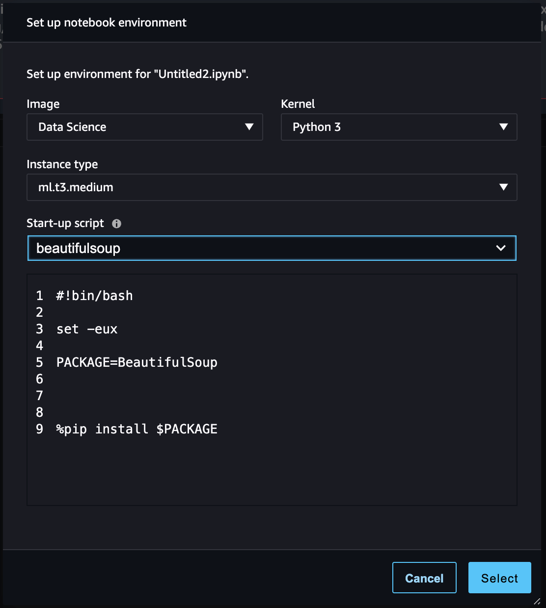 Creating a sagemaker studio environment using lifecycle configuration