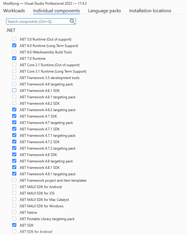 Framework 4.7.2 installed but not shown in the target type Dev
