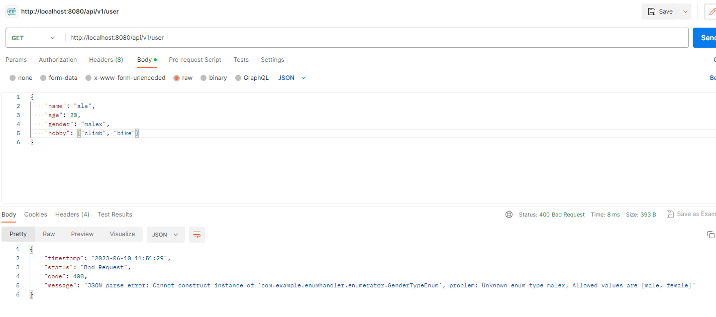 java Custom Error Handler a spring boot RequestBody DTO class with