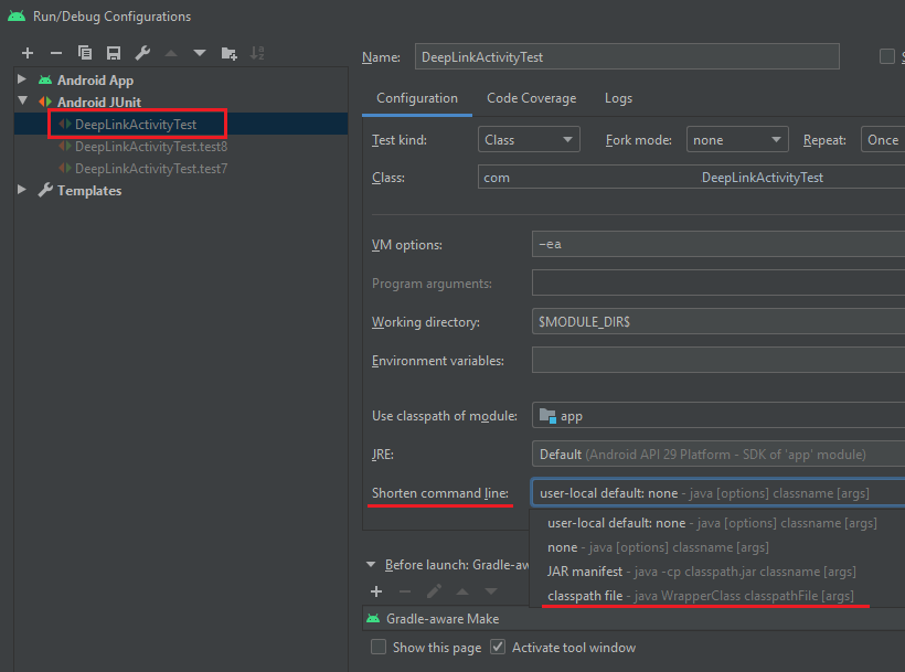 testing How to configure "Shorten command line" method
