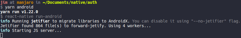 Command `reactnative runandroid` hangs at "info