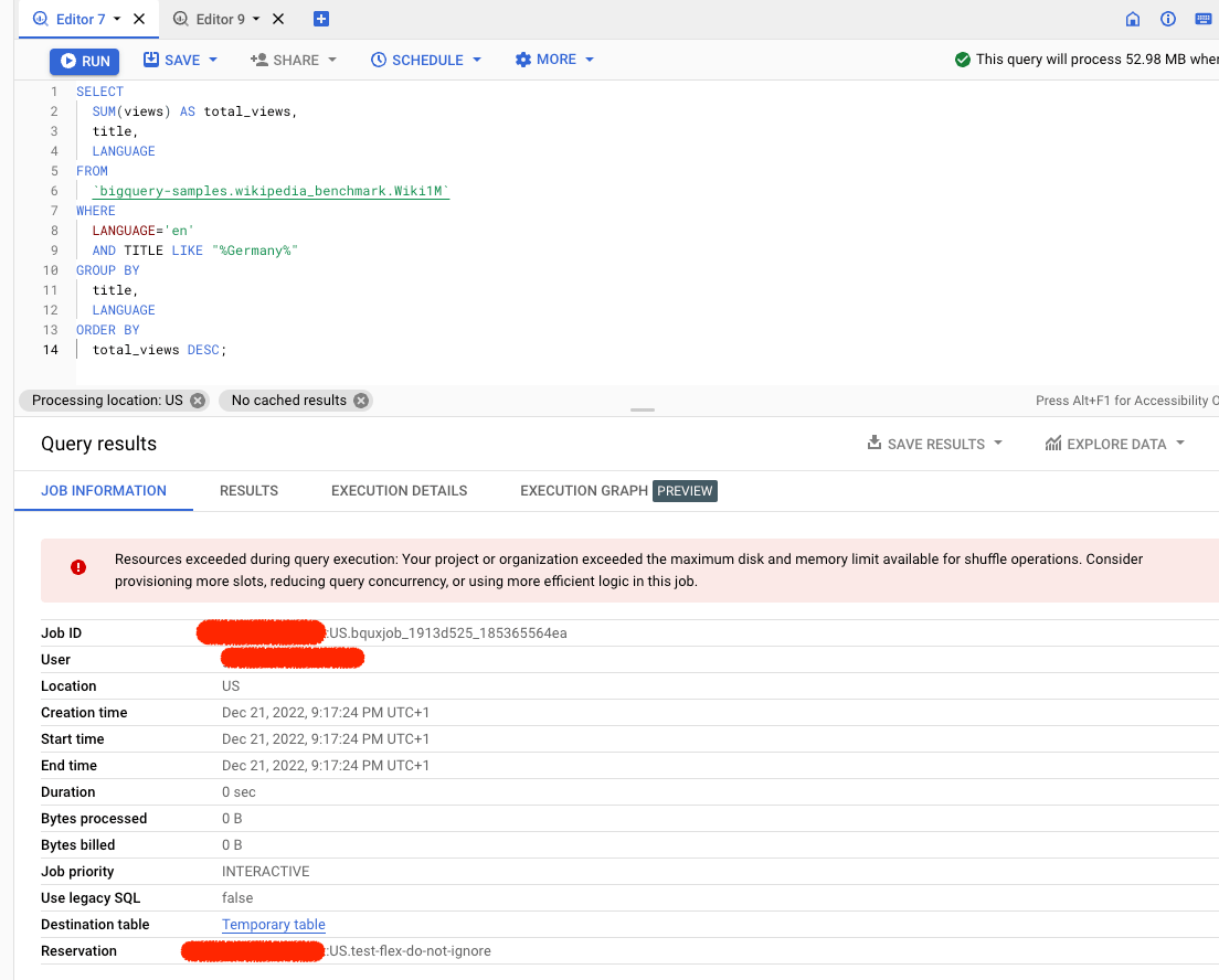 google bigquery Flexslots intermittently unable to execute trivial