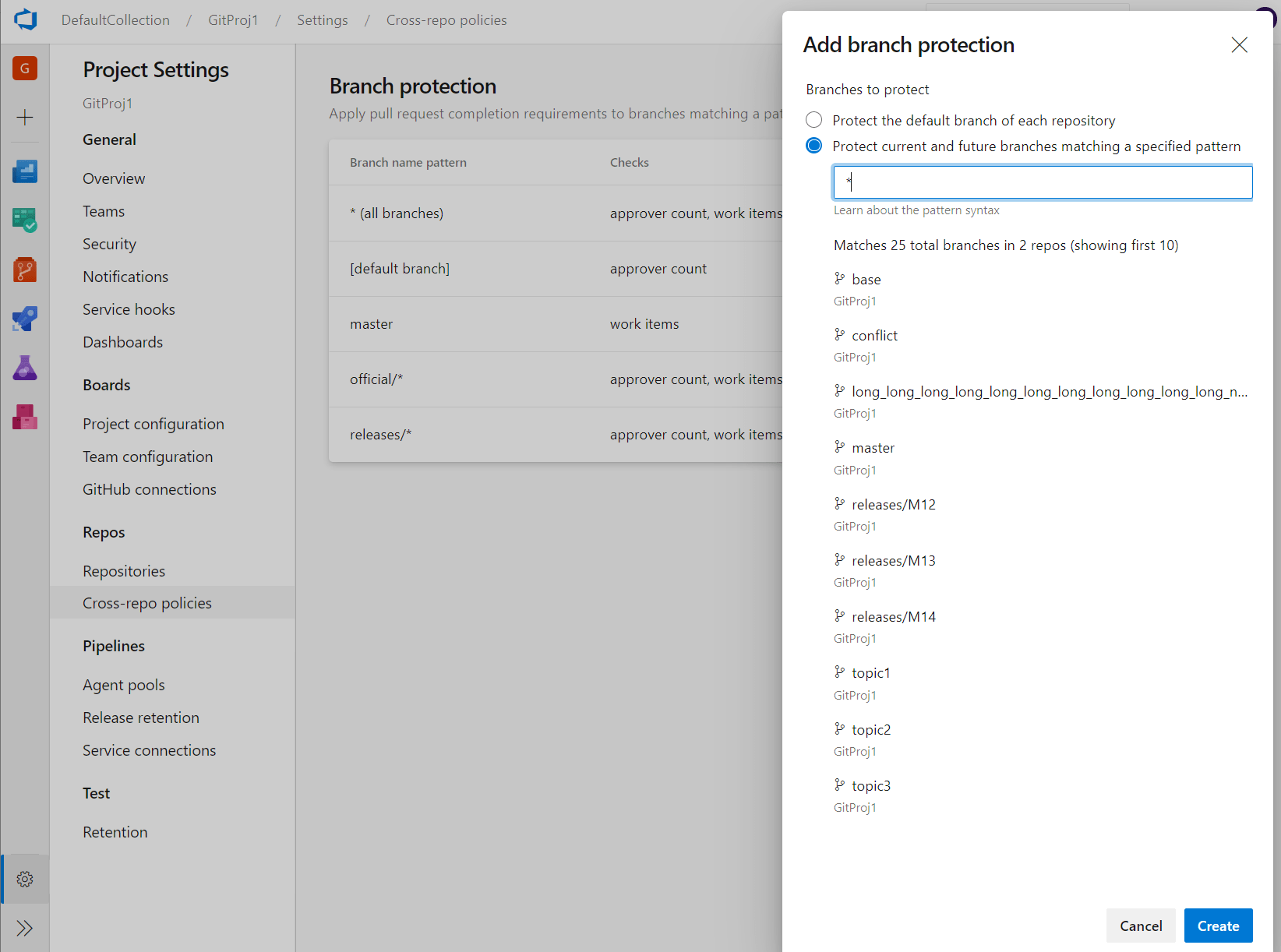 git Can I set default security and/or branch policies in Azure DevOps