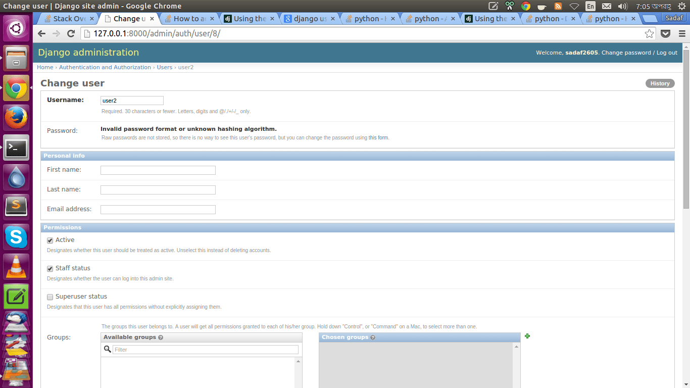 python Created User from django custom admin page can't
