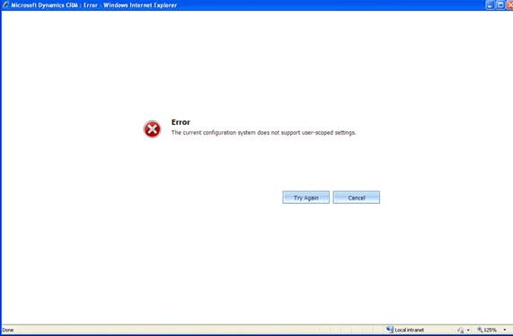 MS Dynamics CRM 4 The current configuration system does not support