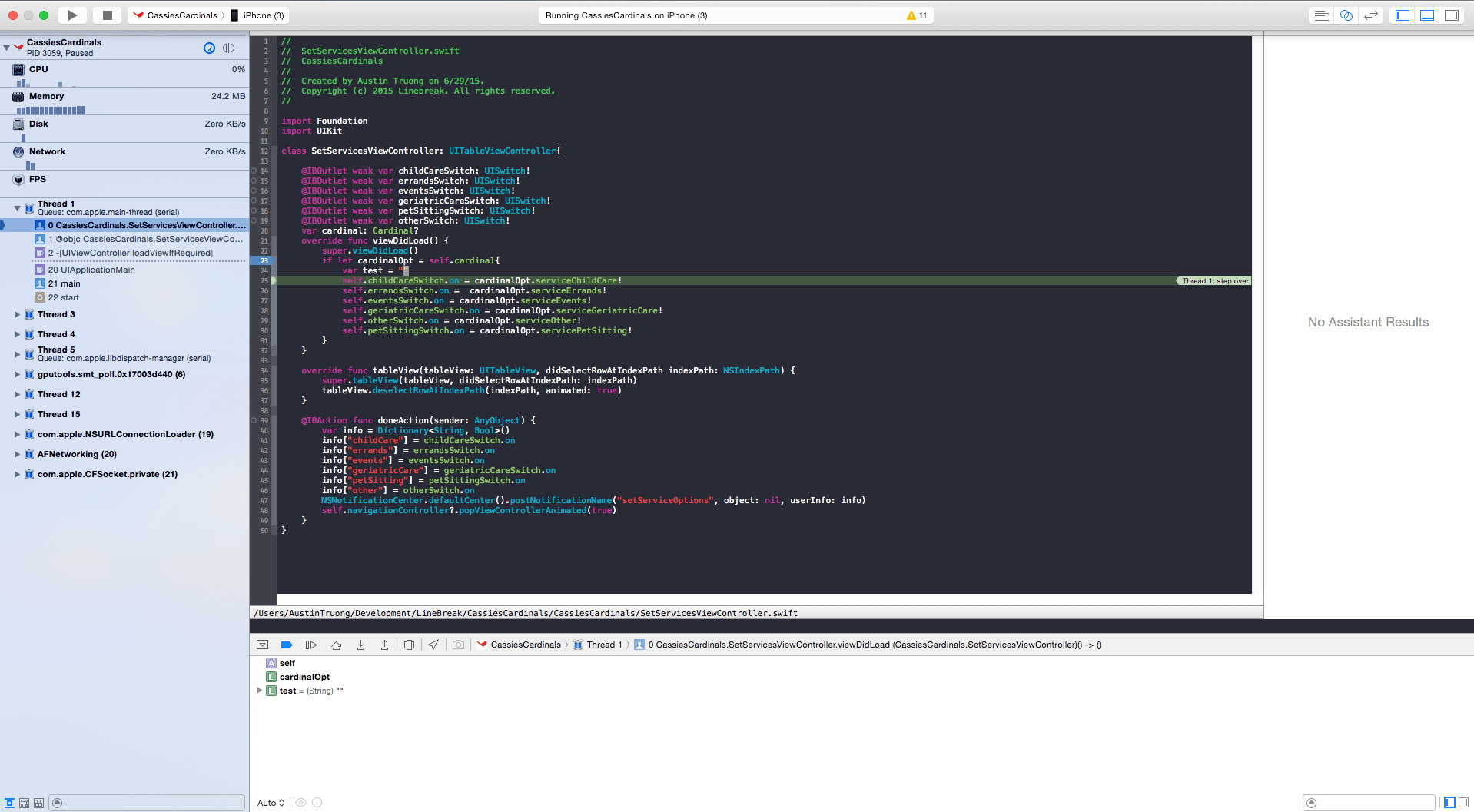 Xcode Debugger Swift Not able to view variables in debugger Stack