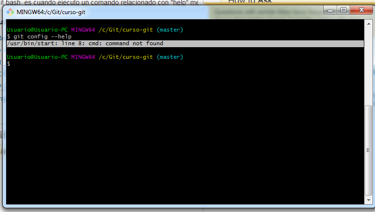 windows Cuando ejecuto el comando "help" en Git Bash me da el error