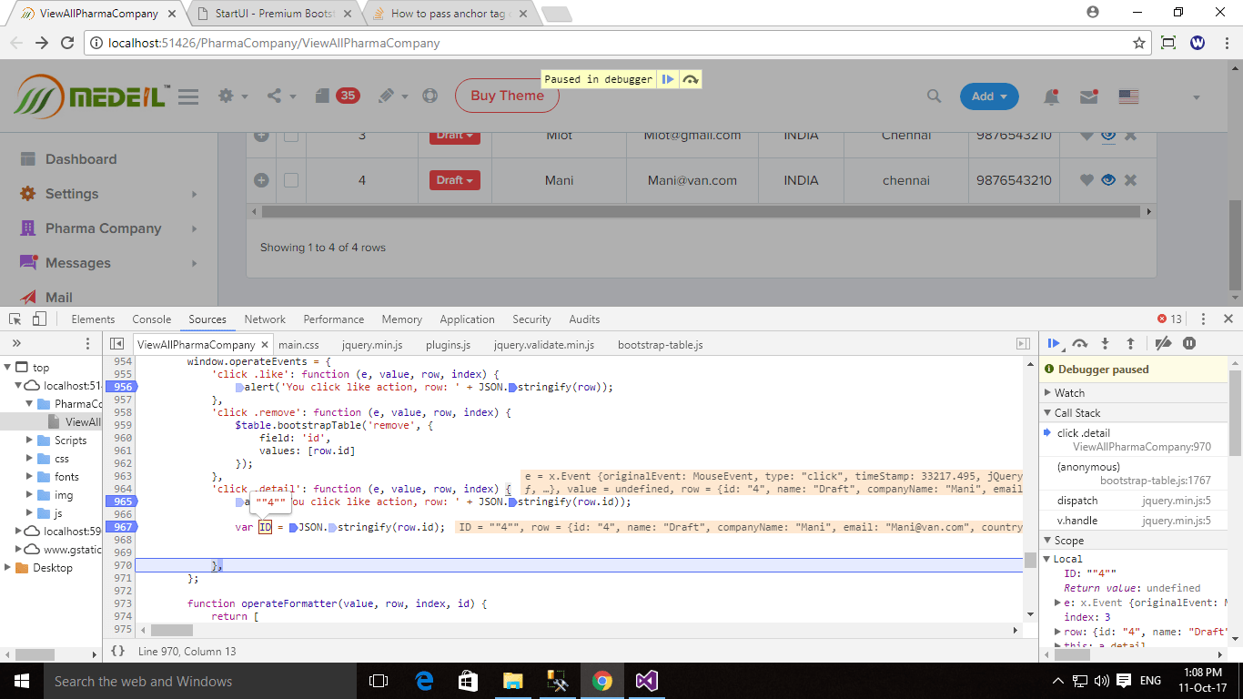 javascript How to pass anchor tag class Id to a function variable using mvc? Stack Overflow