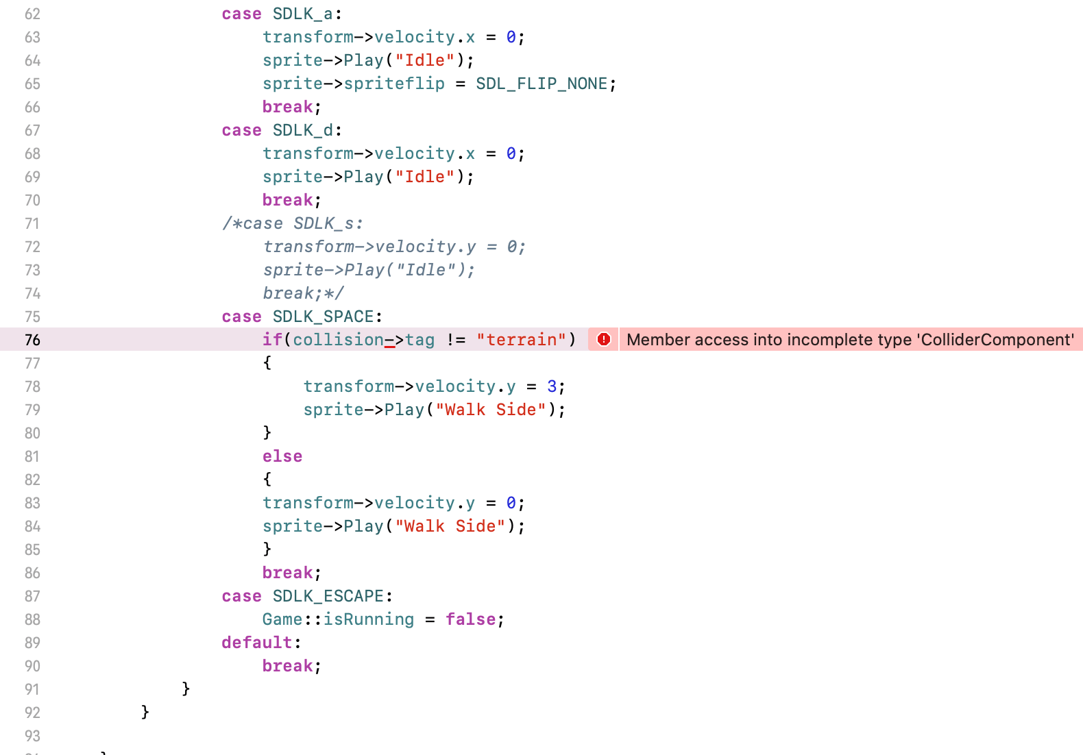 "Member access into type" error, C++ Xcode SDL Stack Overflow