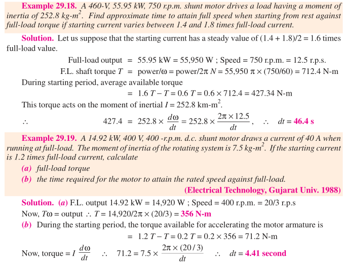 torque DC Motor Time to Attain Full Speed Formula Origin Electrical