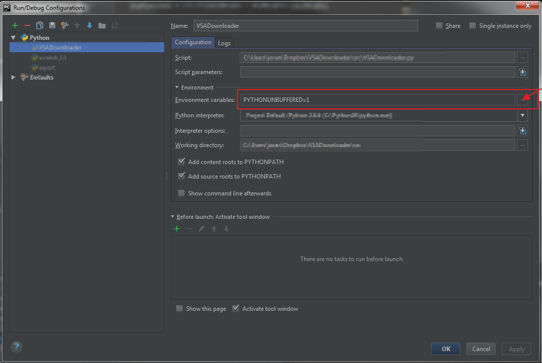 python How can I set env variable in PyCharm one time for all tests (use one run configuration