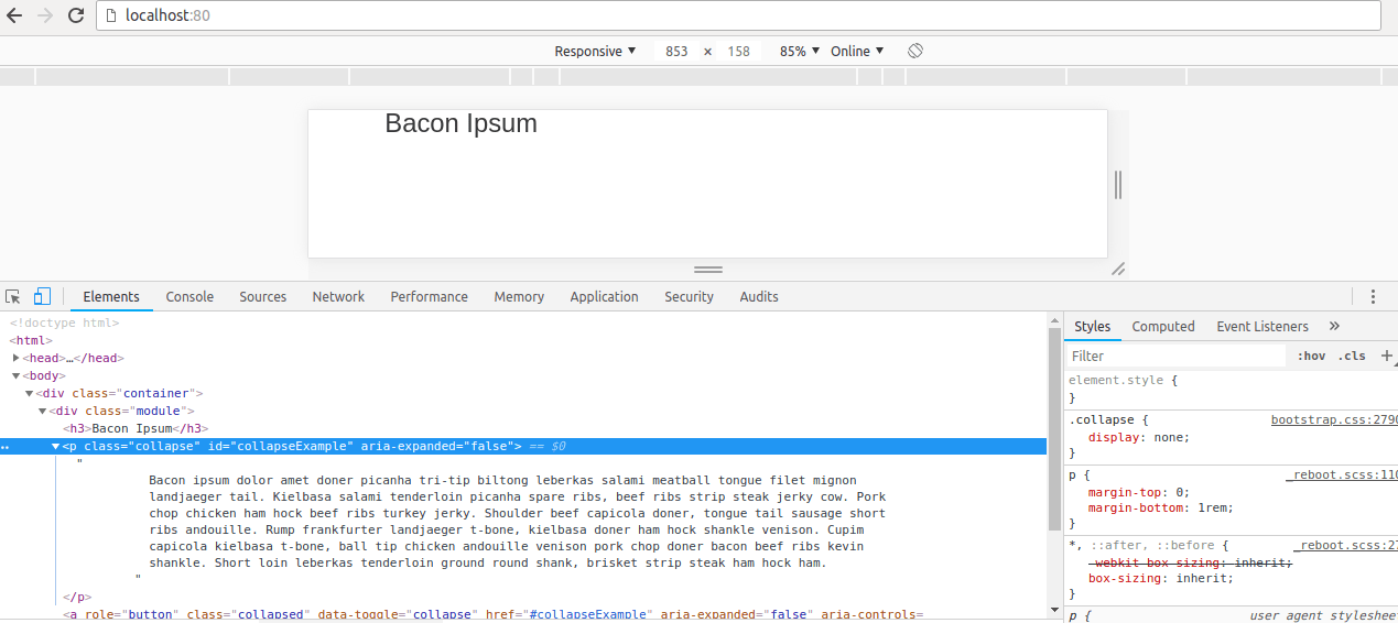 css Bootstrap 4 collapse panel with preview and overflow expansion