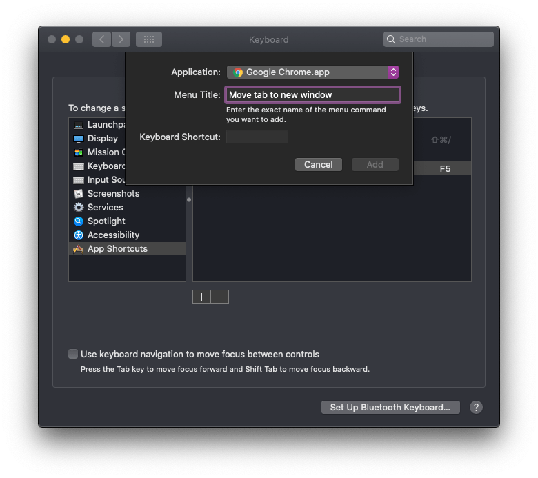 Keyboard shortcut to pull Google Chrome tab into its own window Super User