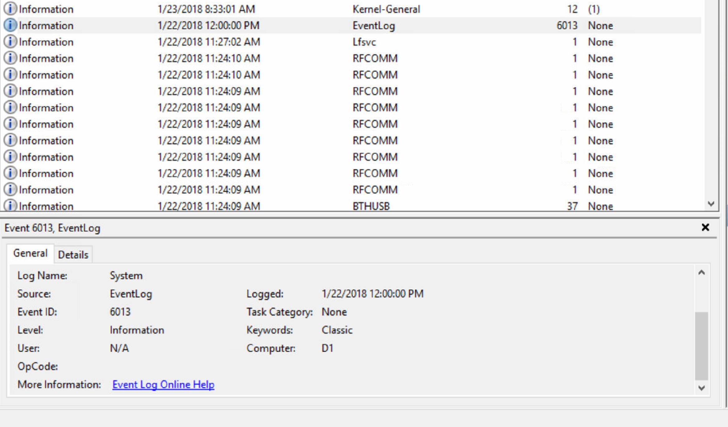 windows based PC freeze up after showing event ID 6013 Super User
