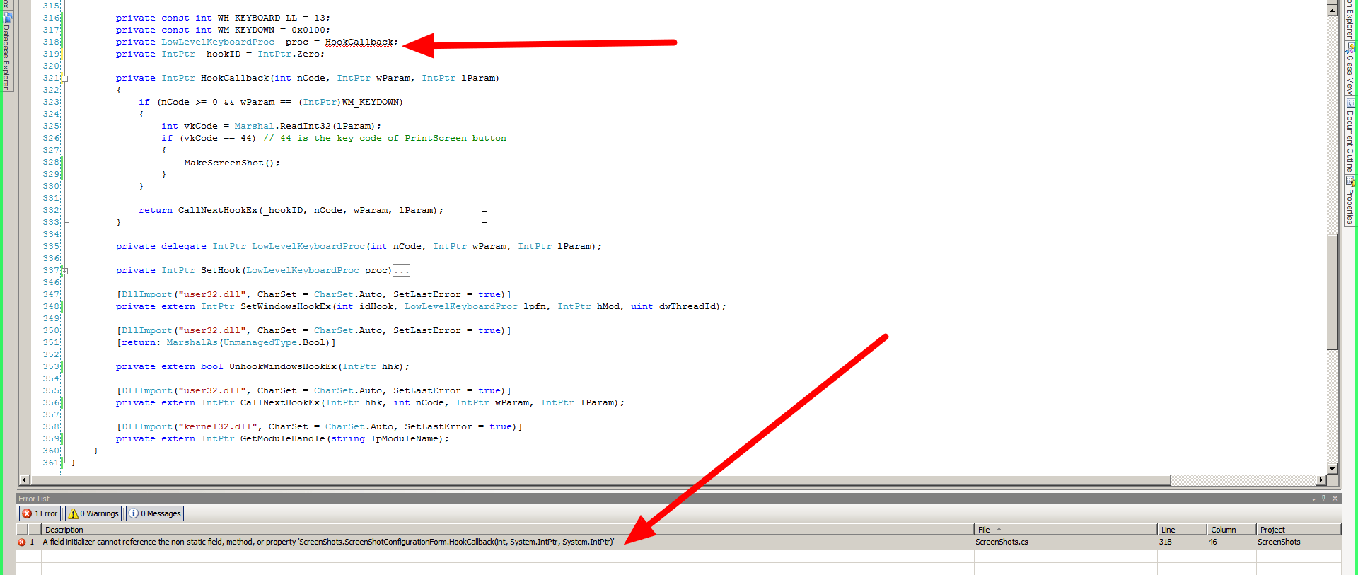 c フィールド初期化子は非静的フィールド、メソッド、またはプロパティを参照することはできません