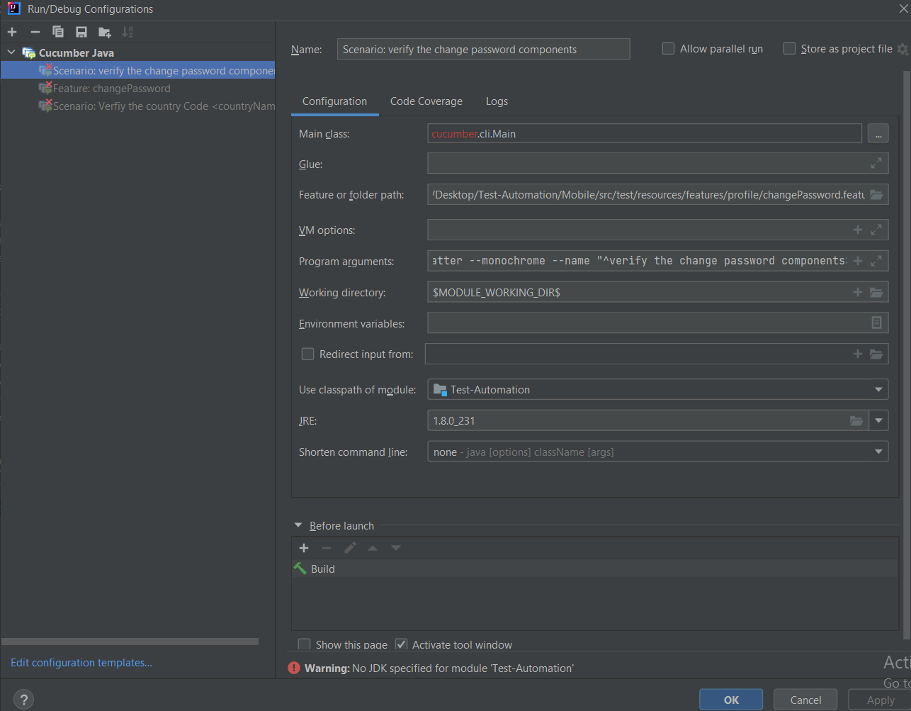 test framework quit unexpected, Cucumber tests Kotlin intellij Java