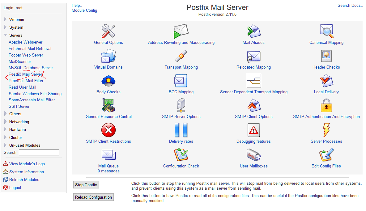 email GUI to Postfix configuration Software Stack