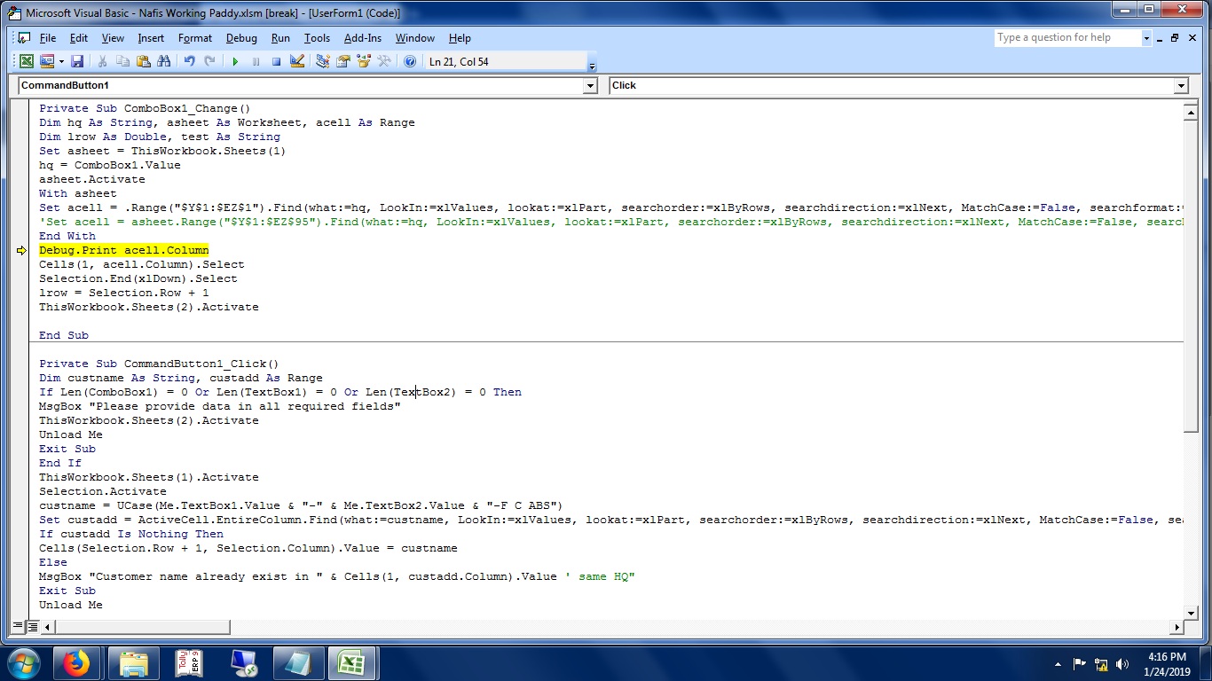 excel Error 91 (Object variable or with block variable not set) after