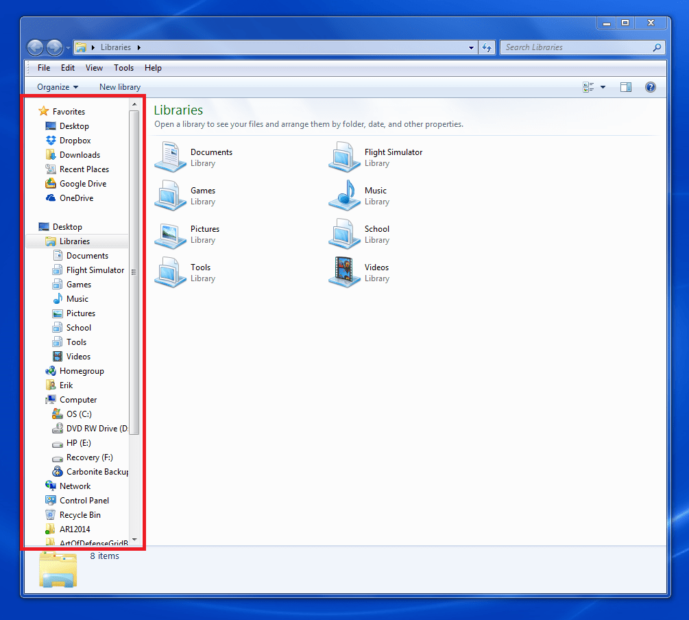Windows Explorer left pane has changed Super User