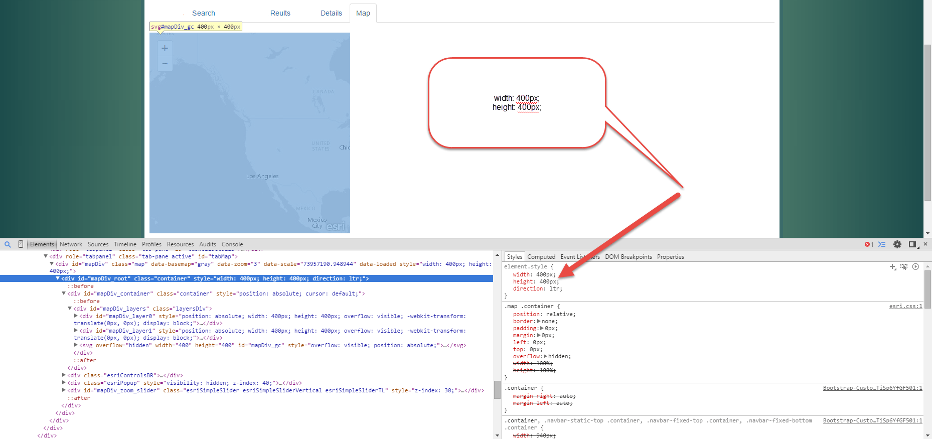 Javascript Map In C# c ArcGIS API for JavaScript map is always 400px by 400px Stack