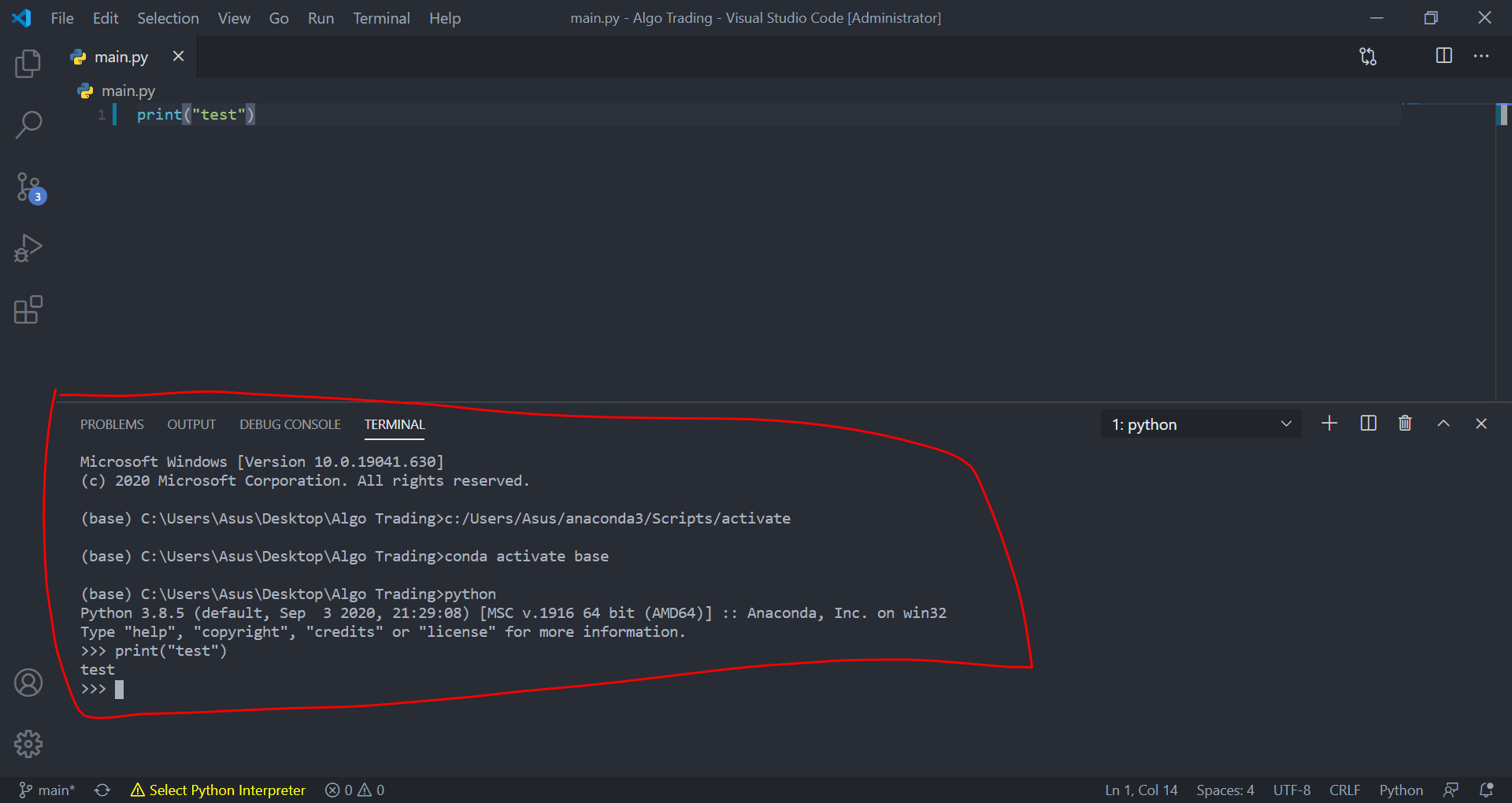 VS Code Python installation and Python Interpreter not