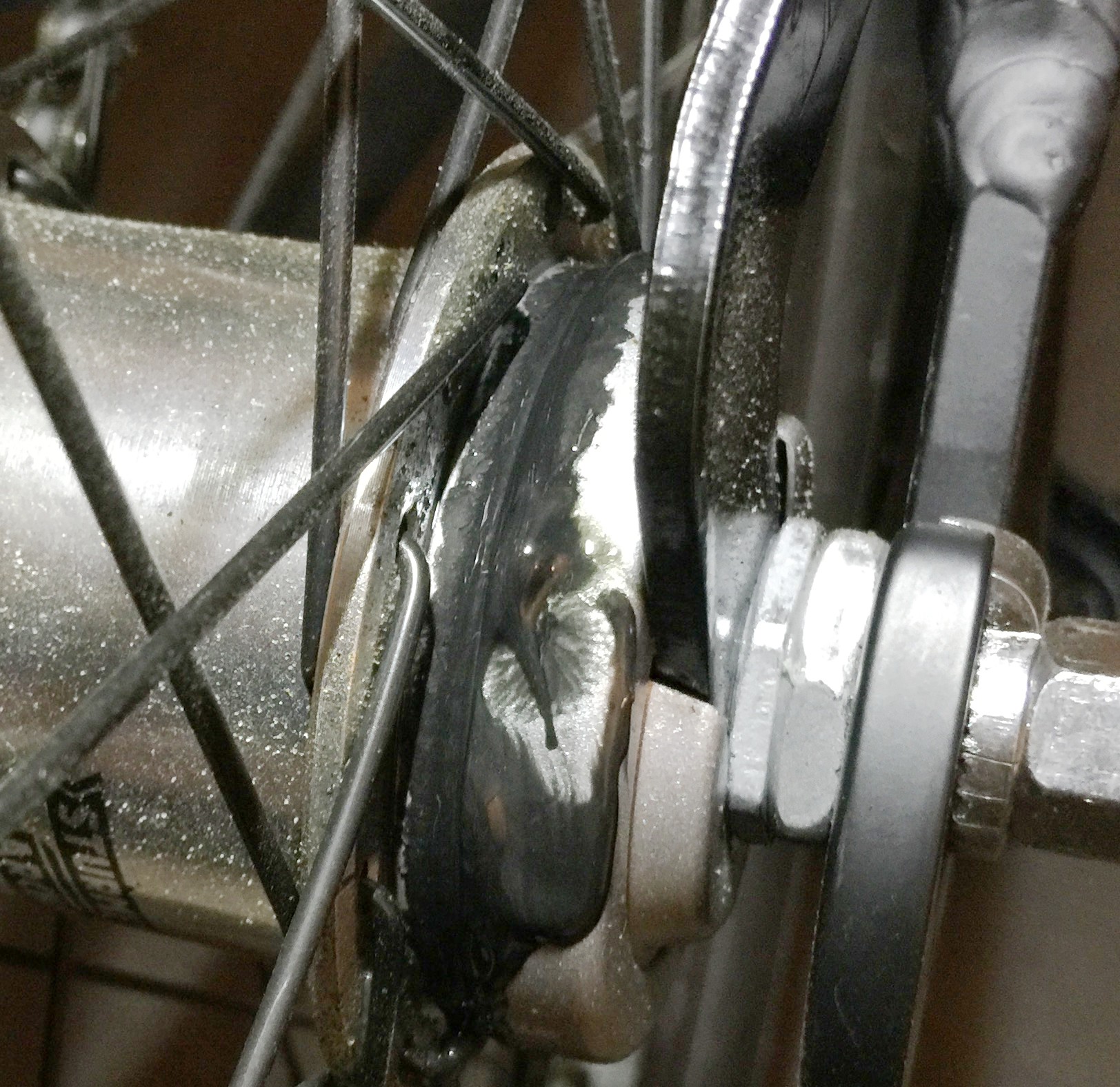 internally geared hub Oil or grease leaking, I think, from hub