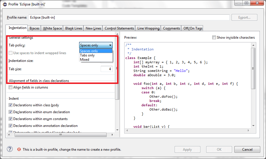 formatting How do I change Eclipse to use spaces instead