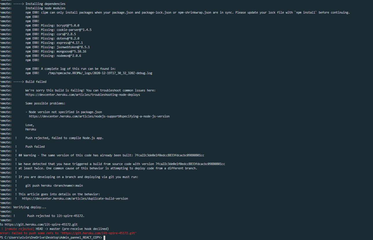 node.js heroku Node version not specified in package