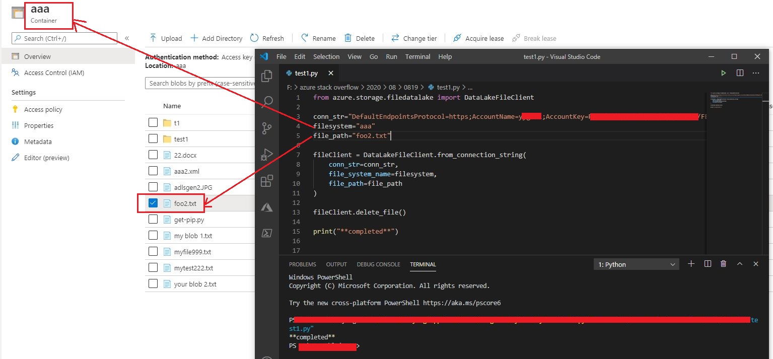 How do you delete a file from an Azure Data Lake using the Python SDK