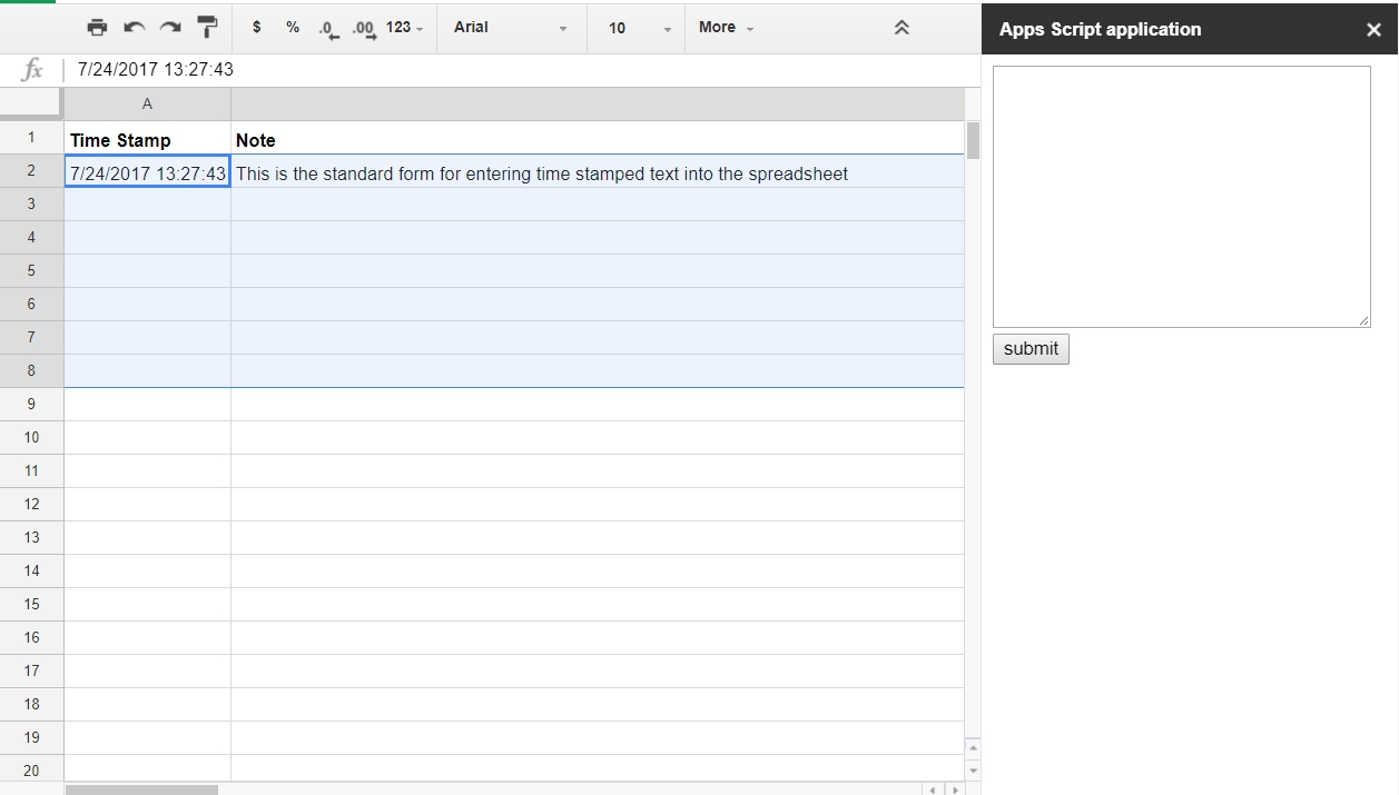 Create a Google Form in Pop up of Google Spreadsheet. Could this be