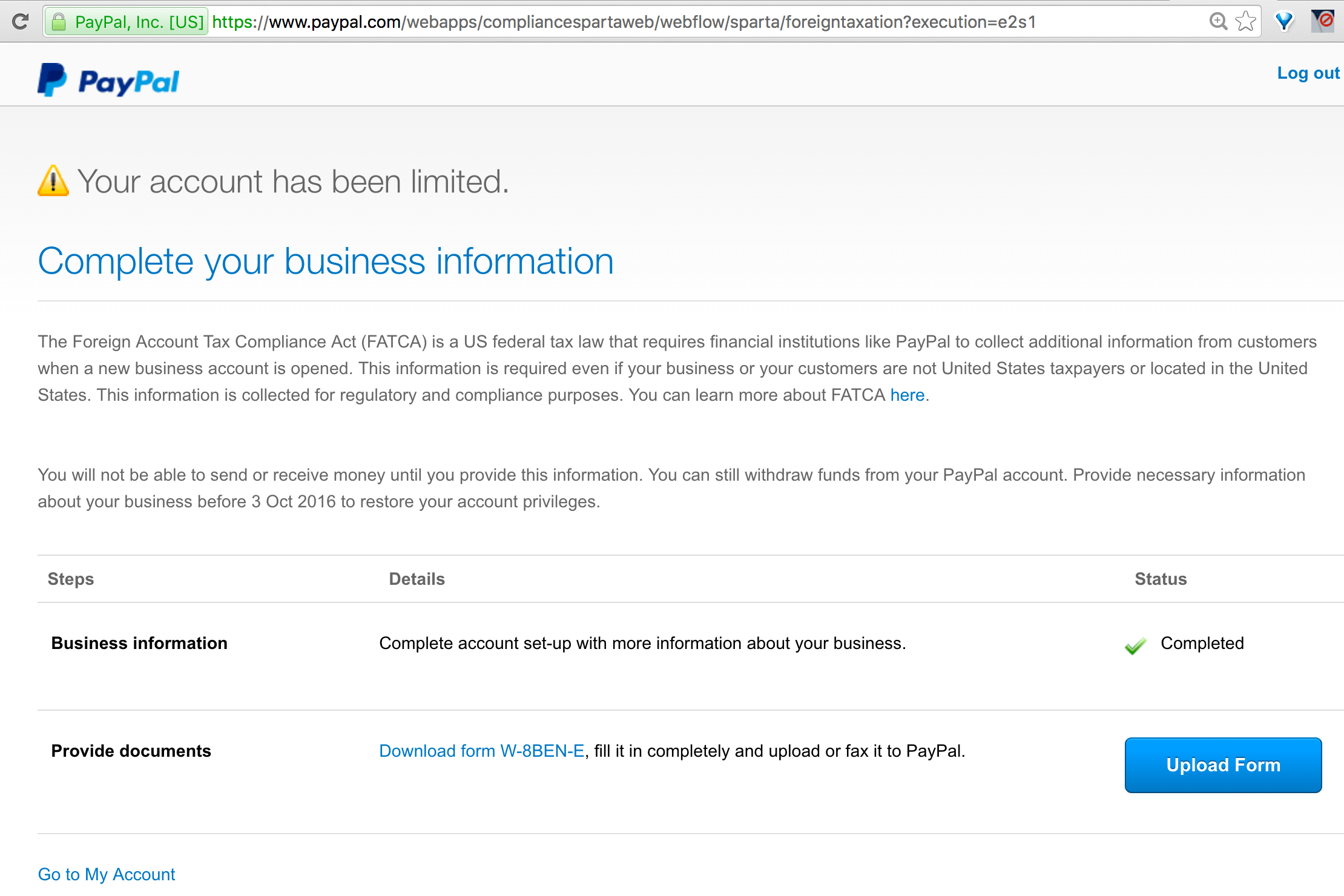 united states Why is PayPal blocking my account according to U.S. tax