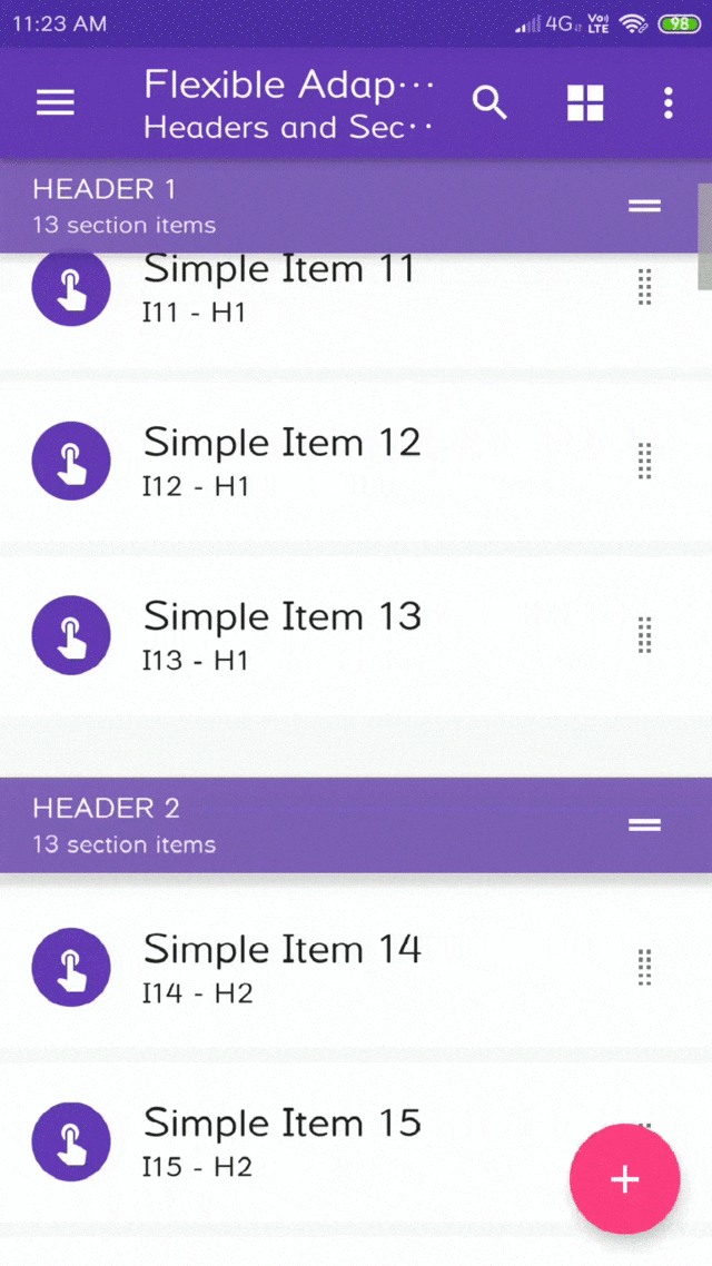 java Sticky Section Header RecyclerView using Flexible Adapter