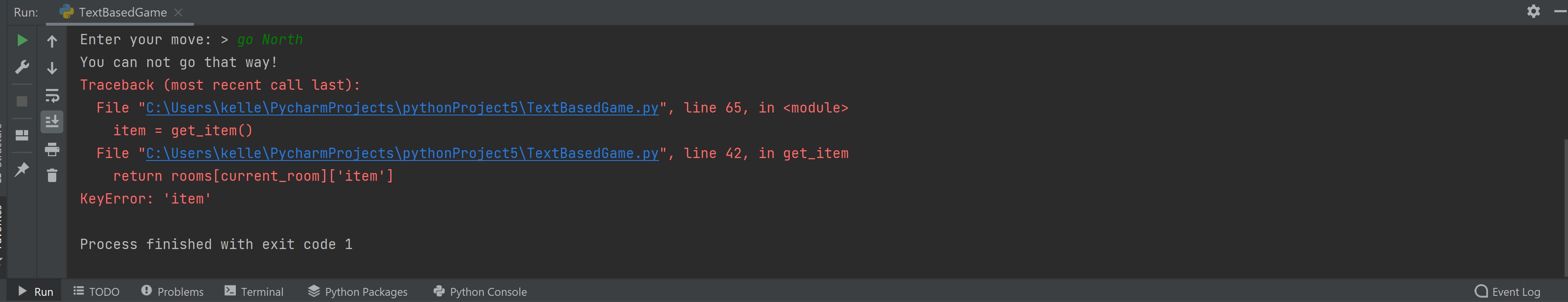 python KeyError with text based game Stack Overflow