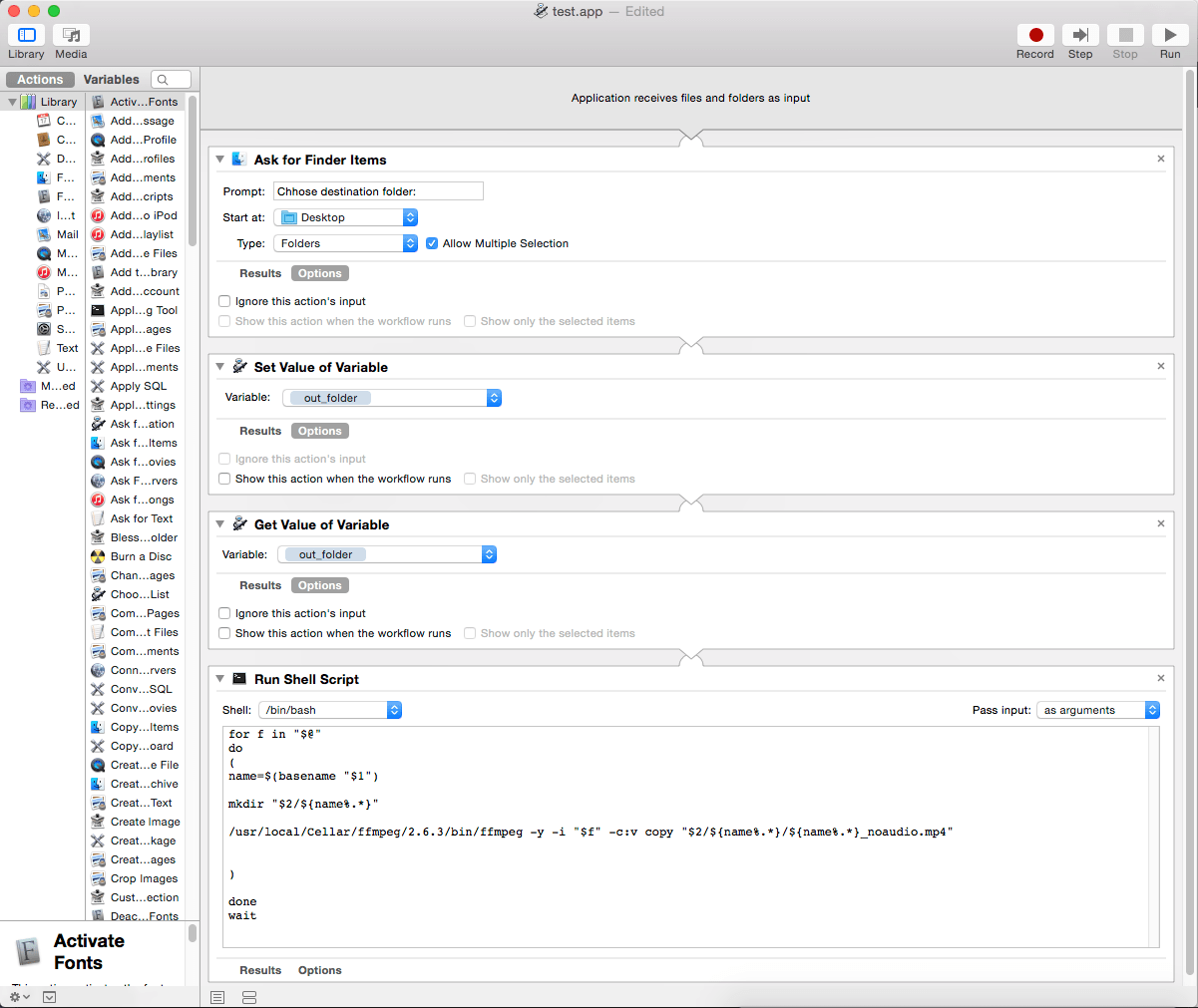 Automator ffmpeg script running twice Ask Different