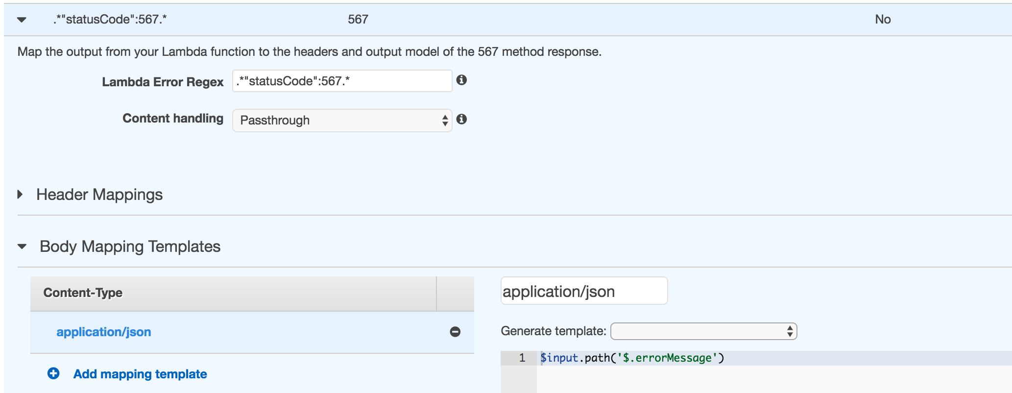 amazon web services AWS Gateway always returns the default status