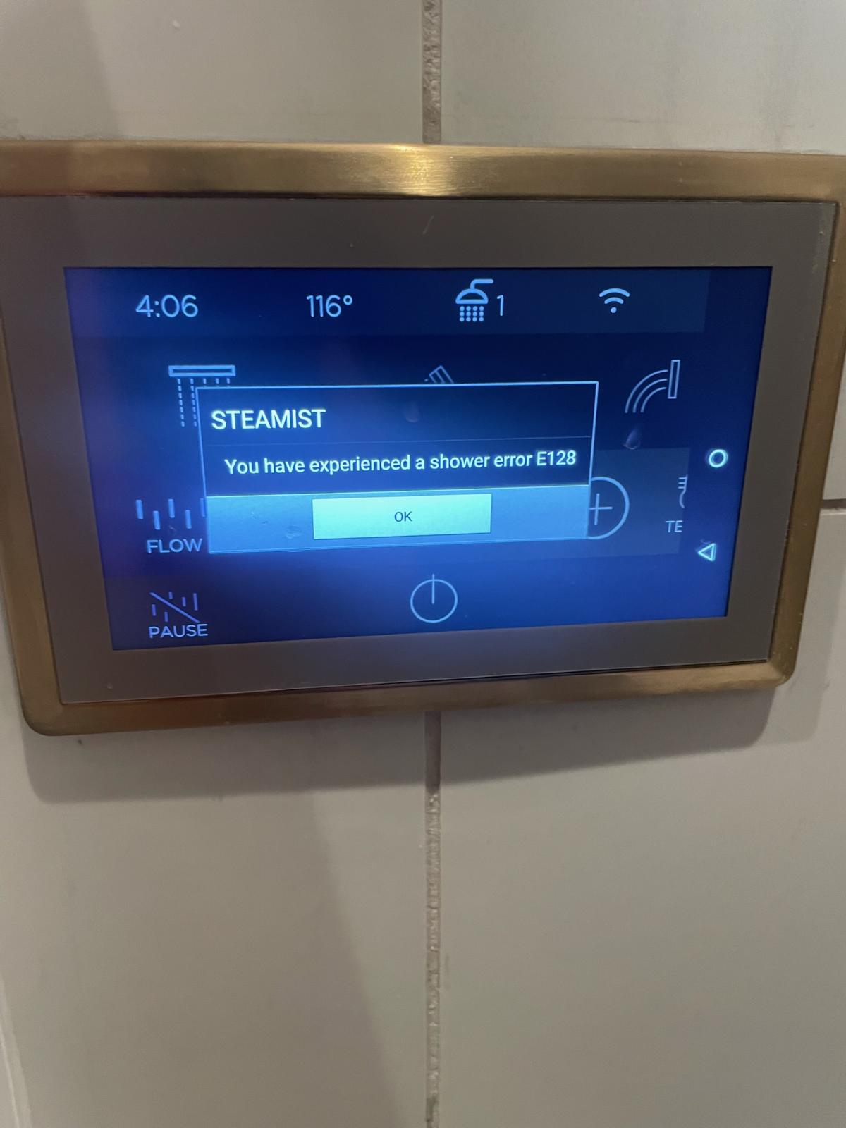 plumbing What does an E128 error mean on a steamist digital shower